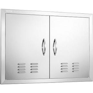 VEVOR Outdoor Kitchen Doors, 30W x 21H Inch, 304 Stainless Steel Double Doors with Vents, BBQ Access Door with 2 Detachable Handles and 6 Hooks, for BBQ Island