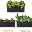 vensovo Metal Wall Hanging Planter Boxes  12" Rectangle Flower Pots, 3 Pack with Drainage, Durable Galvanized Finish for Indoor Outdoor Balcony Fence Windowsill, Black