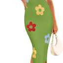 ZESICA Women's Summer Knit Bodycon Midi Dress 2026 Sleeveless Floral Crewneck Color Block Long Beach Party Dresses (L)