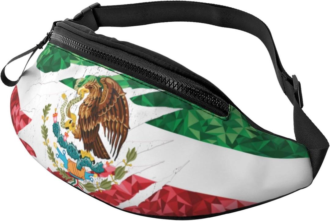 Mexican Flag Fanny Pack Waist Bag Adjustable Belt Bag For Men Women Traveling Hiking Cycling Running