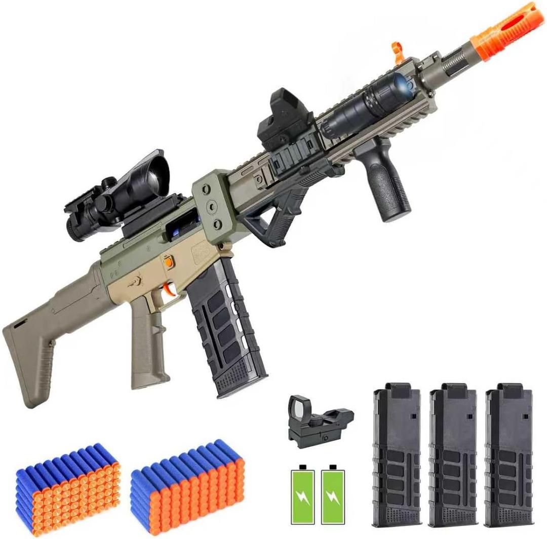 Realistic Toy Gun for Nerf Guns Darts, Foam Blaster - with Scope 120 Soft Bullets 3 Magazines, Semi-Auto Sniper Rifle Electric Machine Guns for Boys 6-12 Age for Kids and Adults