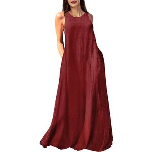Rainday Women's Linen Dress Sleeveness Loose Dresses Casual Maxi Dress with Pockets (Medium, Z3019rd)
