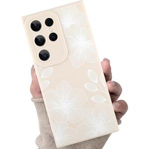 for Samsung Galaxy S24 Ultra Case, Cute Flower Floral Pattern Design for Women Girls Soft TPU Protective Phone Case Slim Fit Shockproof Phone Cover - White Floral