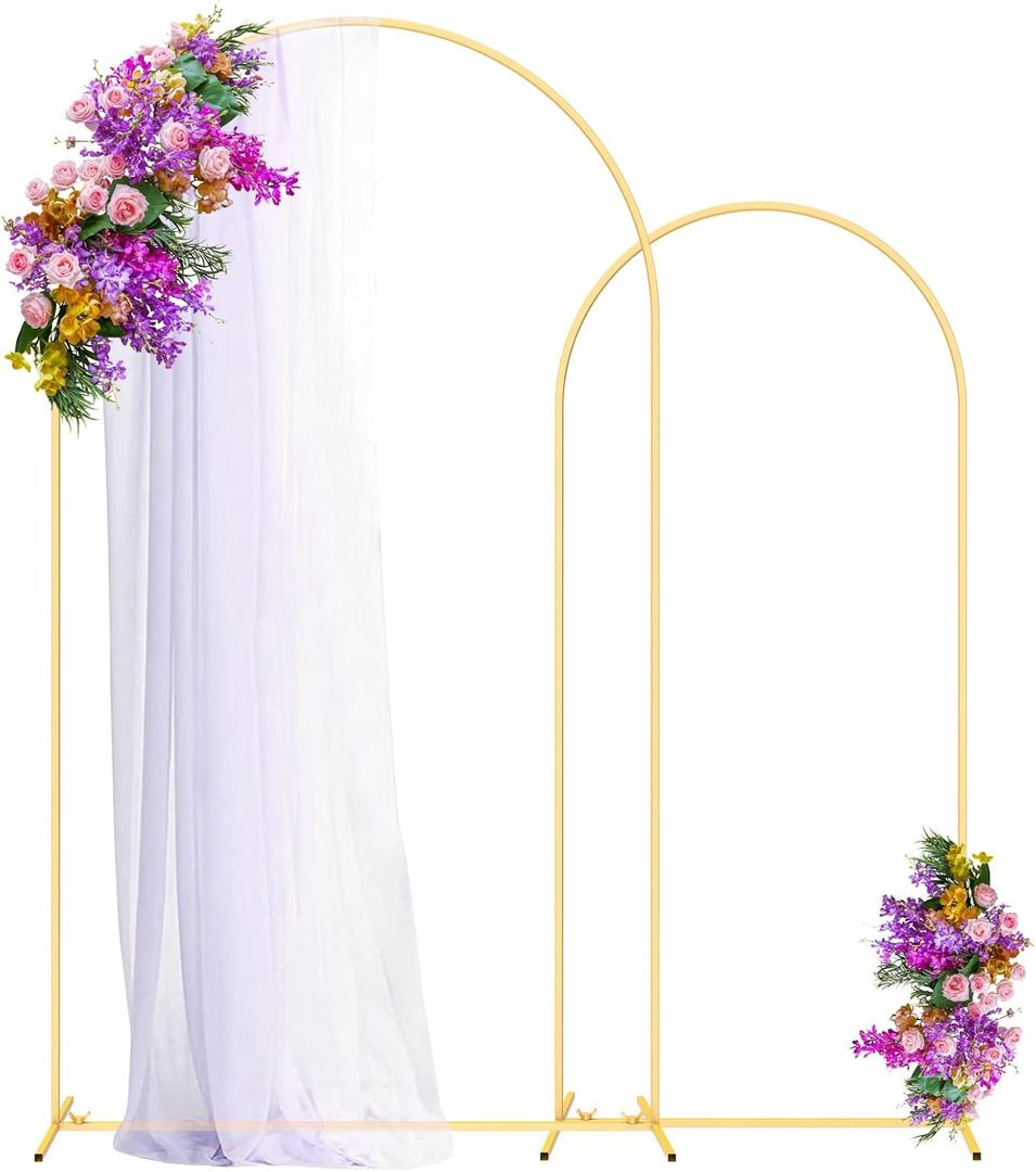 Arch Backdrop Stand (7.2FT, 6FT) Set of 2 Gold Wedding Arch Backdrop,Metal Arch Backdrop Stand for Anniversary, Arched Backdrop Frame for Birthday Parties Garden Background Decoration