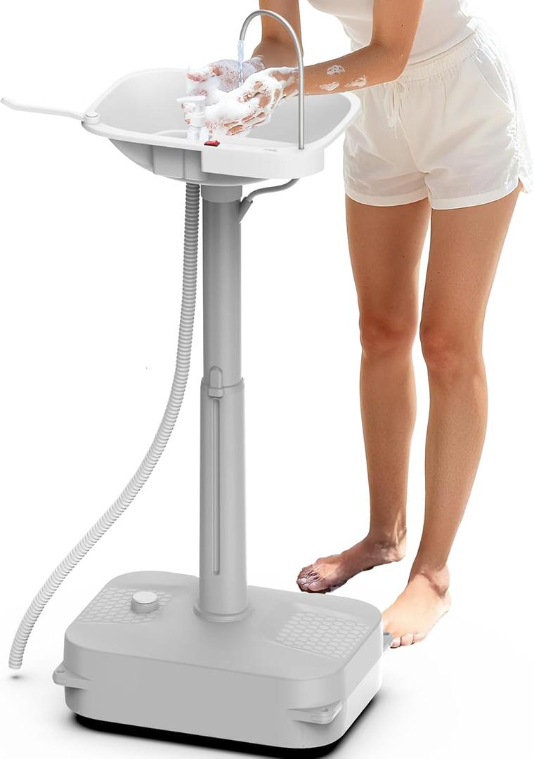 Portable Sink Hand Wash Station - 18L Capacity with USB Port or Battery Powered, Lightweight Outdoor Sink for Travel, Outdoor, Camping - Includes Soap Dispenser & Towel Holder (White)