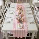 Tegeme Pink and White Ruffle Table Runner 100% Cotton Table Runner for Home Dinner Birthday Party Decoration Baby Shower Dining Room Kitchen Decor (13"x72")