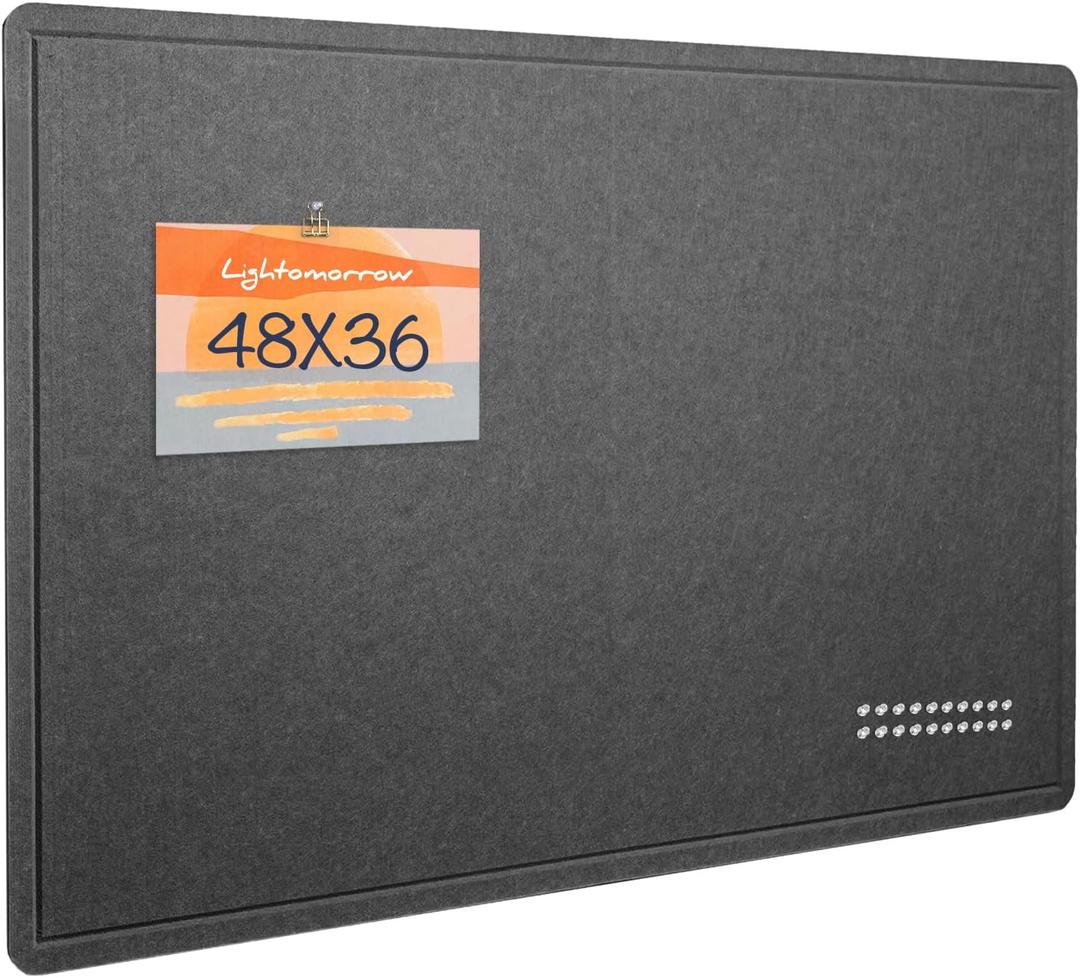 Lightomorrow Large Bulletin Board - 48 x 36 Inches, Decorative Felt Pin Board for Wall - 4' x 3' Foldable Photo Display Board with Self-Adhesive Tape, Includes 20 Push Pins - Dark Gray, 4836 inches