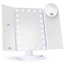 HUONUL Makeup Mirror Vanity with Lights, 2X 3X 10X Magnification, Touch Control, Trifold Mirror, Dual Power Supply, Women Gift(White)