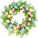 Uehdydh 18 Inch Colorful Eggs Easter Wreaths Decorations for Home, Easter Wreaths for Front Door Spring Decoration for Indoor Outside Porch Wall Window