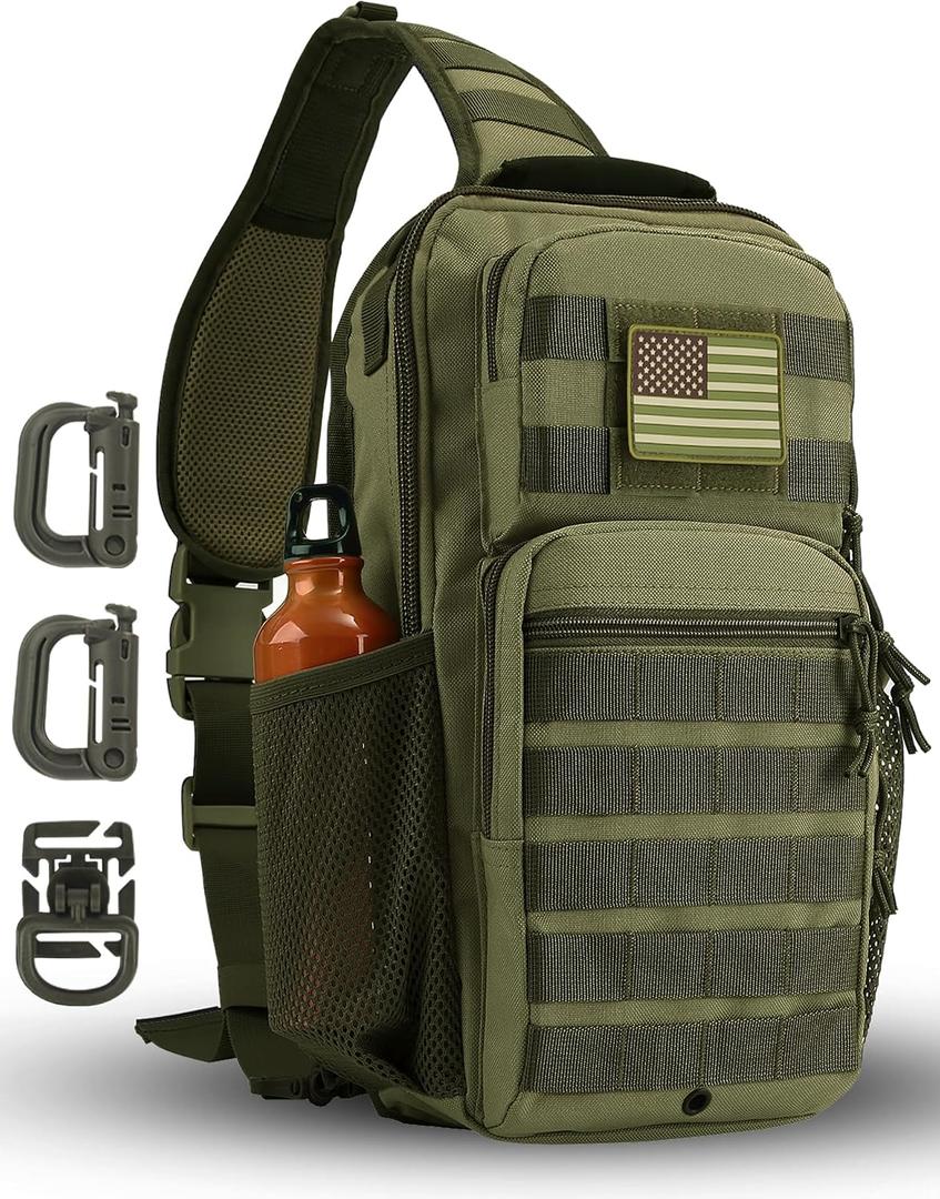 Rover Sling Pack Tactical Shoulder Sling Bag Backpack with Bottle Holder Crossbody Chest Bag, Olive