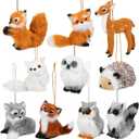 Skylety 10 Pieces Forest Animals Ornaments Woodland Animal Faux Fur Plush Hanging Ornaments Family Educational Playset for Fall, Winter Birthday Party Supplies(Animals)
