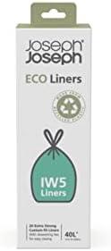 Joseph Joseph IW5 40L/10.6 Gallon Eco Liners Recycled Trash Bags 20 Count (1 Pack) - Grey