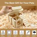Wooden Hamster Hideout,Dwarf Hamster Hide House with Platform & Bowl & Ladder,Small Hamsters Maze Hut Hides Habitats Decor Cage Accessories for Gerbils,Mice,Mouse