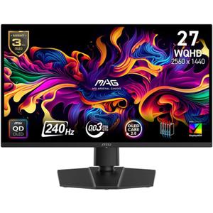 MSI MAG 271QP QD-OLED X24 27-inch 2560 x 1440 (QHD) Gaming Monitor, 240Hz, Adaptive-Synch, HDMI, DisplayPort, VESA Mountable, Tilt, Height Adjustable, Speaker, 0.03ms, Black
