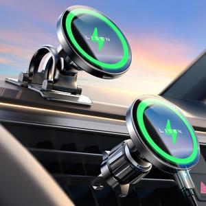 LISEN for 15W MagSafe Car Mount Charger, Magnetic Wireless Car Charger for iPhone 16 Pro Max Accessories, Magnetic Phone Holder for iPhone 16e 15 14 13 12, Samsung with MagSafe, Gifts for Men Women (Black)