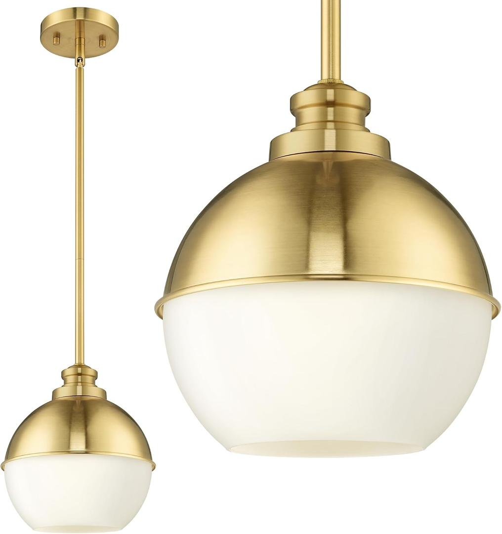 Beionxii 8 inch Modern Gold Pendant Light Fixtures, Mid Century Globe Pendant Lights with Mlik Glass, Hanging Light Fixture for Kitchen Island Dining Room Bedroom Hallway Foyer, 1 Pack, BX-PL06BG-M