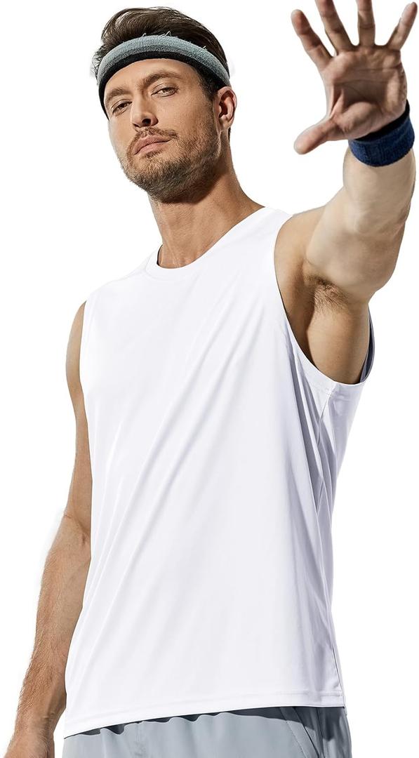 Haimont Men's Workout Tank Top Dry Fit UPF 50 Sleeveless Muscle Tee Shirts for Swim, Running, Hiking, Beach (X-Large, White)