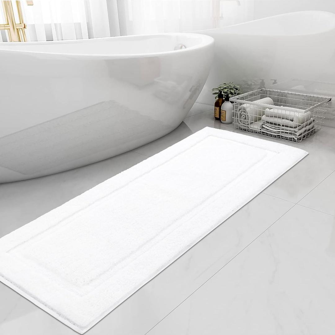 SHACOS Super Soft Bathroom Rugs 24"x60" Long Bath Mats Runner Non Slip Washable Absorbent Bath Rugs Carpets for Bathroom Floor Tub Shower Vanity Sink Home Decor Accessories, White 2'x5'