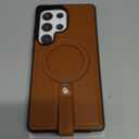 for Samsung Galaxy S25 Ultra Case with Stand, Anti-Slip Shockproof Loop, Compatible with MagSafe, Magnetic Protective Leather Case with Camera Lens and Screen Protector, Brown