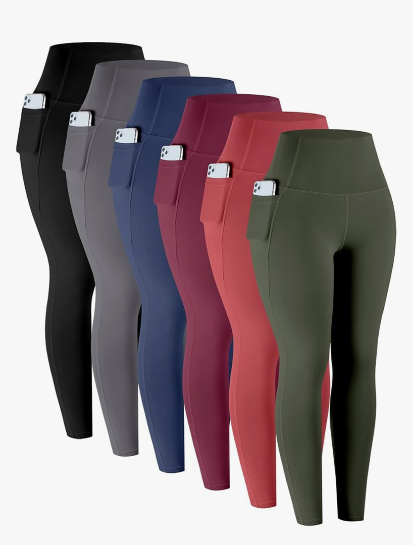 LZYVOO Leggings with Pockets for Women, 6 Packs Soft High Waisted Tummy Control Workout Yoga Pants, Small