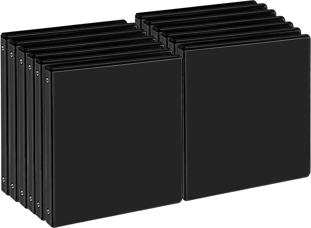 0.5-inch 3-Ring Binder, 1/2 Inch Round Ring Binder with 2 Inside Pockets, 12 Pack Black Binders, Clear View Cover Binders Holds 8.5'' x 11''Paper for Office/Home/Back to School