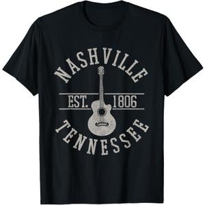 Nashville Tennessee Country Music USA Guitar Souvenir T-Shirt, Size L