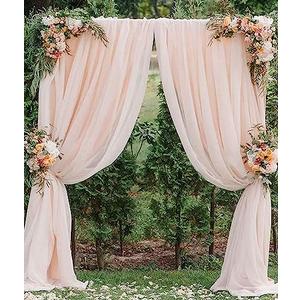 Champagne Backdrop Curtains Chiffon Sheer Voile Curtains 2 Panels 29x120 Inches Long Chiffon Curtains for Backdrop Wedding Decorations for Reception Sheer Drapes for Engagement Birthday Party Events