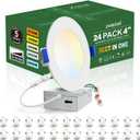 zouzai 24 Pack 4 Inch Ultra-Thin LED Recessed Ceiling Light with Junction Box 5CCT Adjustable Dimmable Can-Killer Downlight - ETL and Energy Star Certified (24 Pack 5CCT White, 4 Inch)