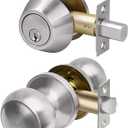 CML Hardware Entry Deadbolt Door Lock and Passage Knob Combo Set, Single Cylinder Deadbolt Lock with Keys for Exterior and Interior Door, Stainless Steel, 1 Pack