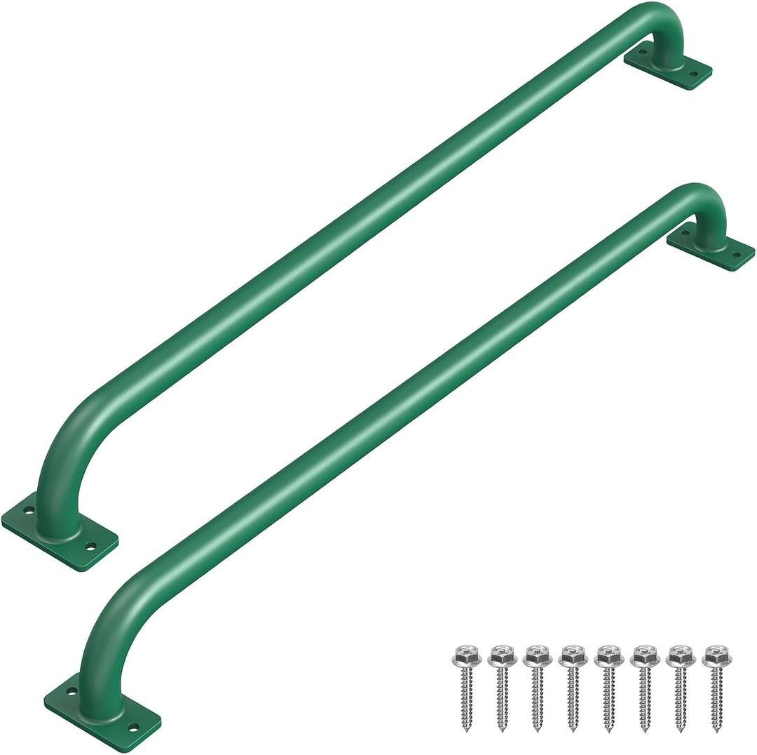 SELEWAEW 42" Green Playground Ladder Handle, Heavy-Duty Metal Playset Safety Handles, Outdoor Kids Grab Bars for Swing Sets, Treehouse, Jungle Gym, Rock Climbing Wall, Playhouse Ladder (2 Pack)
