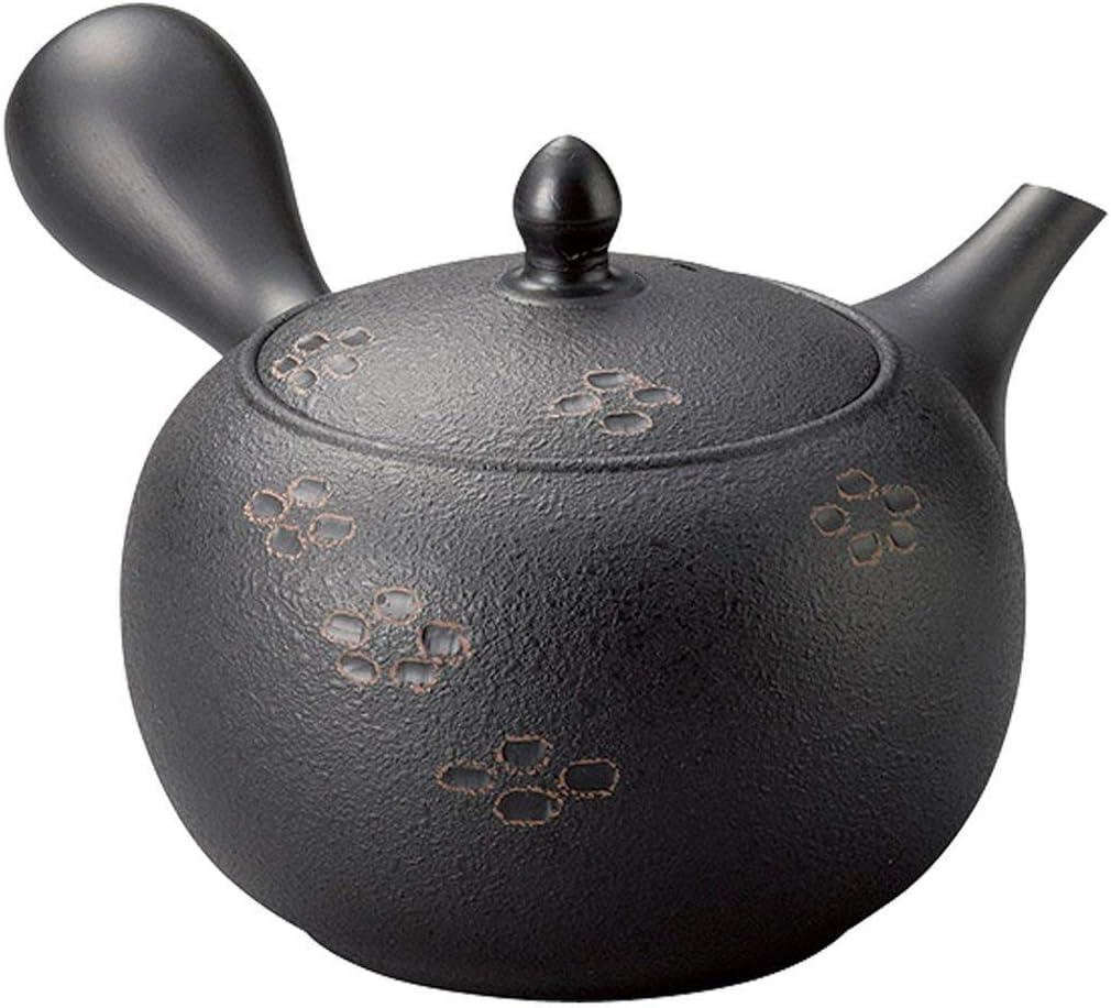 Yamakiikai Japanese Large Kyusu Tokoname Handmade Clay Teapot 15.6 Fluid Ounces Shunjuu Scarlet Crest Pattern Black L339 from Japan (1)