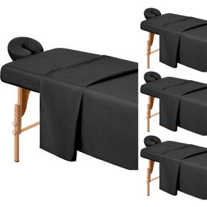 Comfyanno 4 Sets Massage Table Sheets Sets, 3 Pcs Professional Microfiber Massage Bed Sheets, Soft, Light-Weight, Stain & Wrinkle Resistant, Includes Flat & Fitted Sheet, Face Cradle Cover - Black