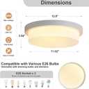 12.8” White Flush Mount Ceiling Light Fixture, Modern Round Ceiling Light with Frosted Glass Shade, 3-Light Close to Ceiling Light for Bedroom Kitchen Hallway Entryway, E26 Base