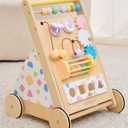 Wooden Baby Walker with Upgraded Adjustable Speed Control, Montessori Activity Push Walker with Wheels, Baby Walker Toy for Toddlers, Gift for Boys & Girls 1 Year Old, 14 inches x 14 inches x 18.9 inches