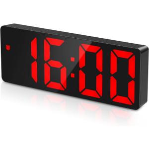 KeeKit Digital Alarm Clock, LED Display, Temperature, Time, Snooze, Voice Control, 3 Alarm Settings, Adjustable Brightness, 6.5Inch, Black