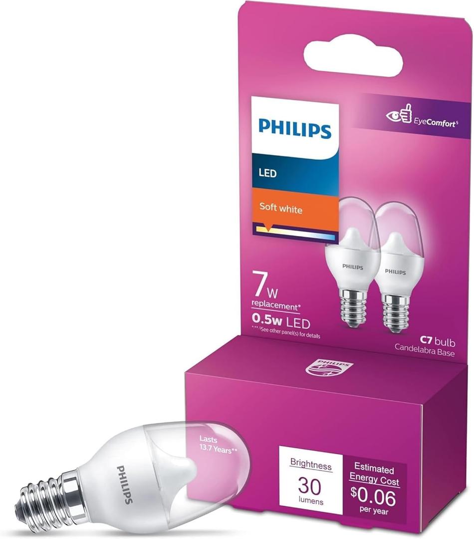 0.5W Night Light 2-Pack Specialty Soft White (2700K) 30 Lumen Clear Flicker-Free Light Bulbs