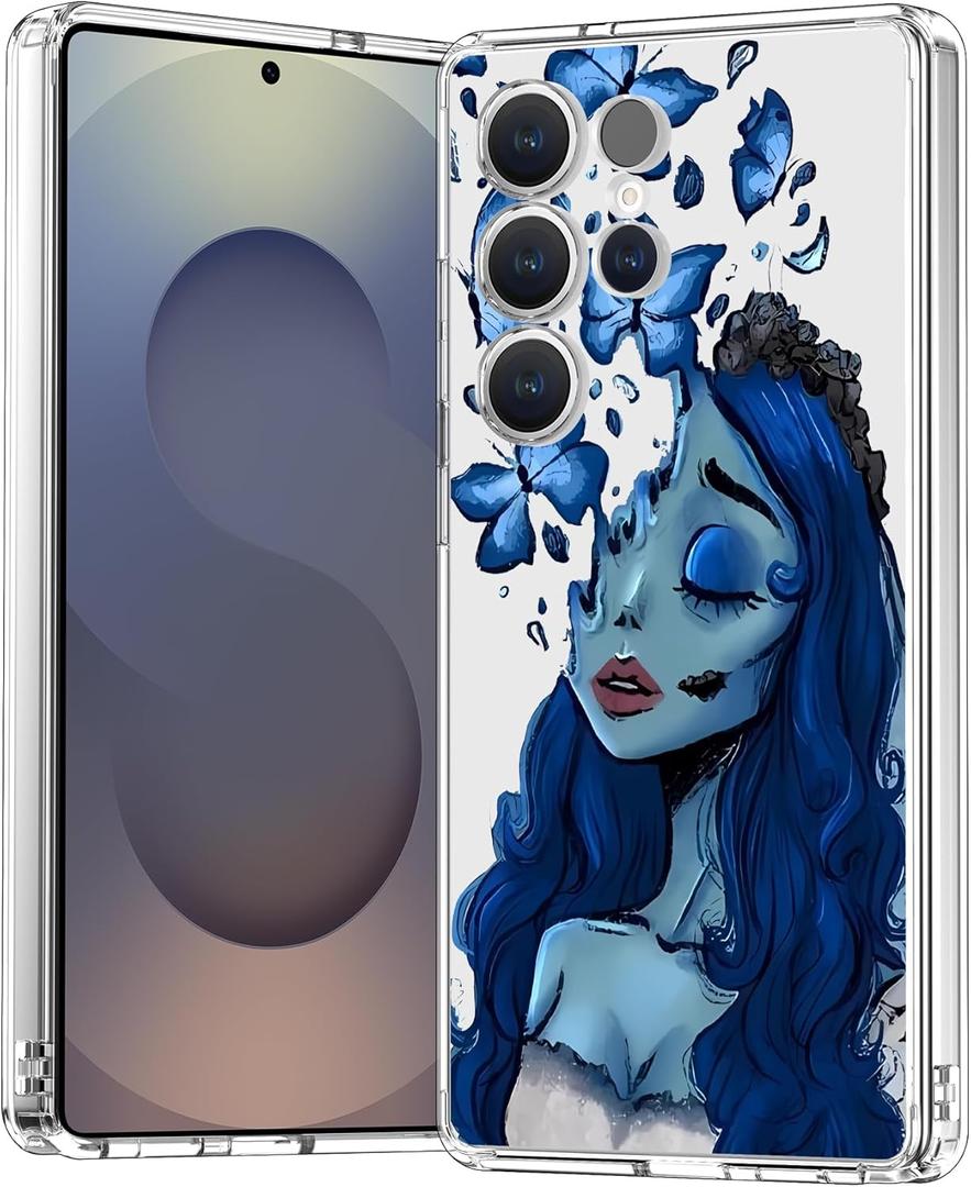 bicol for Samsung Galaxy S25 Ultra Case,Slim Clear Cover with Enhanced Camera Protection & Blue Butterfly Face,Trendy Protective Phone Case for Women & Girls, Fashion Design