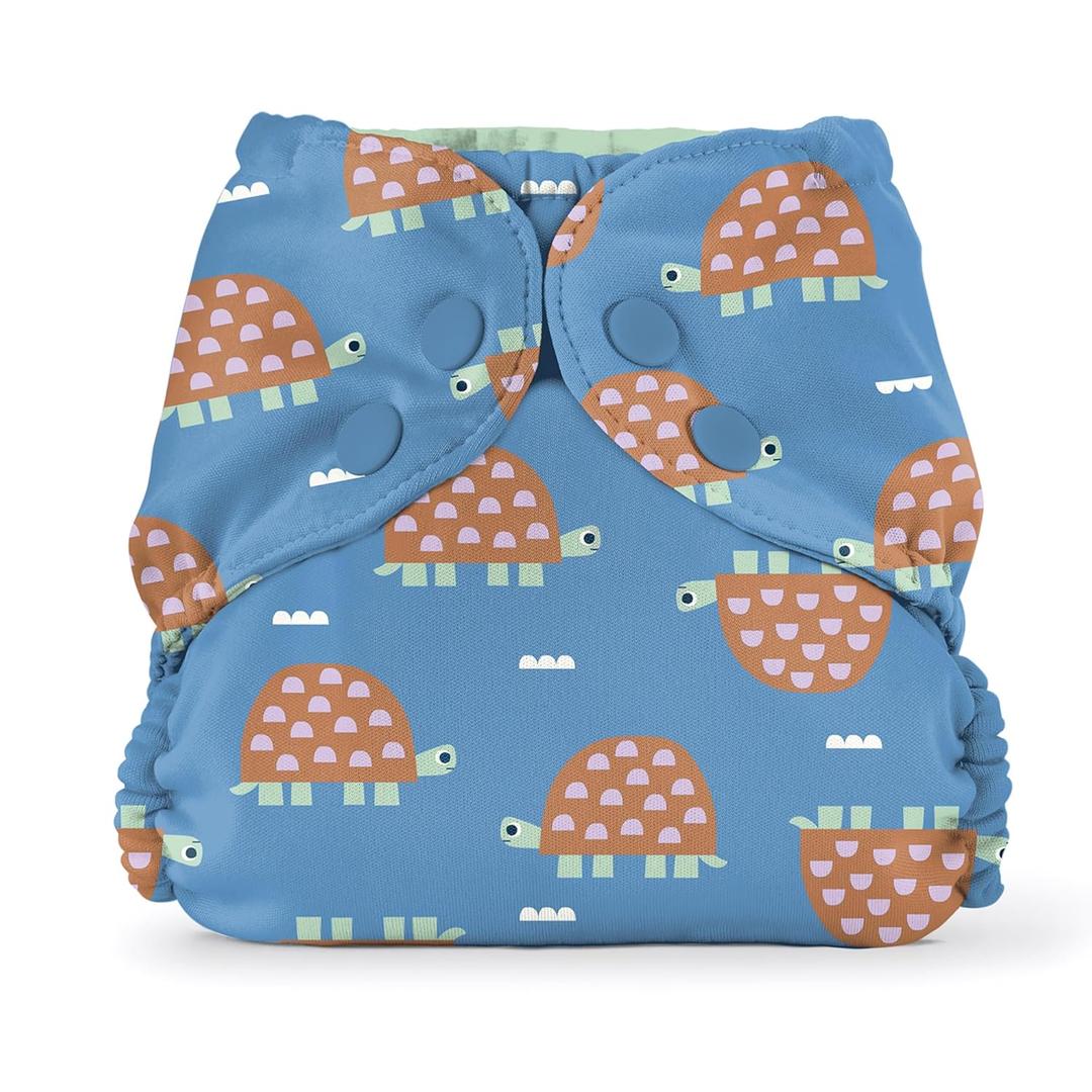 Esembly Cloth Diaper Cover - Reusable Swim Diaper, Waterproof, Breathable - Adjustable Outer Layer Over Absorbent Inner for Blowout Protection - Turtles, Size 2 (18-35lbs)