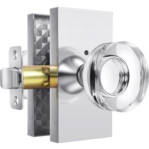 BonKuDoo Glass Door Knobs Polished Chrome Privacy Crystal Door Knob with Lock for Bedroom Bathroom (Privacy 1 Pack)
