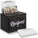Hoteam Wooden Recipe Box with Cards Rustic Wood Recipe Card Holder with 50 Pcs 5 x 7 Cards Set Farmhouse Organization Box with Dual Slots for Phone Kitchen Decoration(Black)