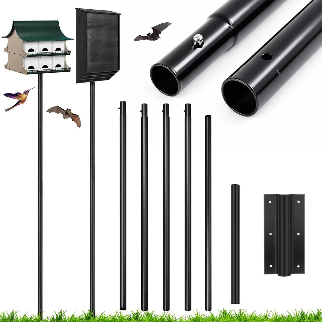 Yaocom 15 FT Heavy Duty Iron Purple Martin Bat House Pole with Ground Socket, Adjustable 5-Section Anti Rust Steel Pole, Bird Feeder Accessories for Outdoors (Black)