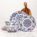 Bzyoo 12-Piece Melamine Dinnerware Set - Indigo Floral | Lightweight, Durable, BPA-Free | Dishwasher Safe Dish Set for Indoor & Outdoor Use - Perfect for Camping, BBQs, Kids Parties