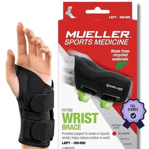 MUELLER Sports Medicine Green Fitted Wrist Brace for Men and Women, Wrist Pain Relief Support, Ideal for Carpal Tunnel, Tendonitis, Arthritis, Left Hand, Black, Small/Medium