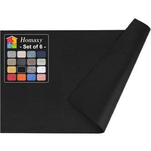 Homaxy Faux Leather Heat Resistant Placemats for Dining Table Set of 6, Waterproof Wipeable Washable PU Table Mats, Easy to Clean Anti-Slip Place Mats, 11.8" x 17", Black
