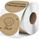 iEager 3 Inch Circle Thermal Sticker Labels, Self-Adhesive Round Direct Thermal Label, Multi-Purpose Roll Thermal Stickers, 500 Labels, Brown