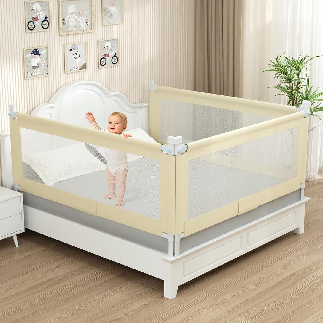 3-Piece Baby Bed Rail for Queen Size, Bed Guard for Kids Toddlers, 3-Sides for Queen Size