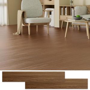 Peel and Stick Floor Tile, 12 Pcs 18 Sq.Ft Waterproof Wood Grain Luxury Vinyl Plank Flooring, Easy DIY Self Adhesive Vinyl Floor for Kitchen, Living Room, Bedroom, RV, Brown Walnut
