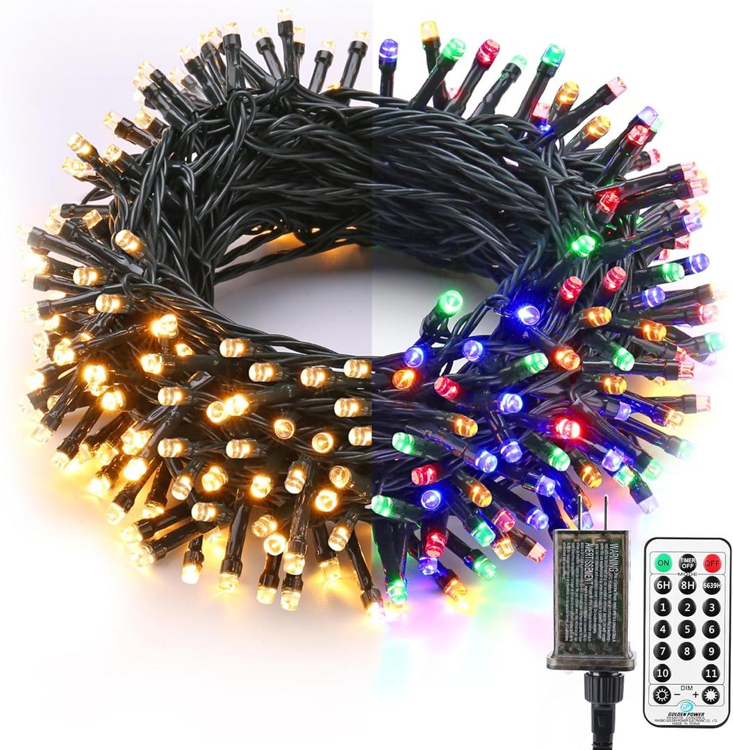 Brizled Christmas Lights, 65.67ft 200 LED Color Changing Tree Lights 11-Function Warm White & Multicolored Christmas Lights, Connectable 29V Safe Adapter Remote Decorative Lights String for Xmas Party