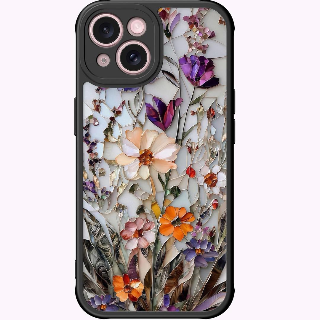 DEENAKIN for iPhone 15 Case Cute,Aesthetic Floral Hard Shell,Compatible with Magsafe,Trendy Unique Cool Retro Western Coquette Protective Slim Phone Cover for Women Girls,Marbled Floral Veins