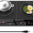 Double Induction Cooktop, Portable 1800W Induction Cooker 2 Burner Independent Touch Control, Ceramic Electric Stove with 9 Temperature and Power Level, Safety Lock, 3 Hour Timer - Black